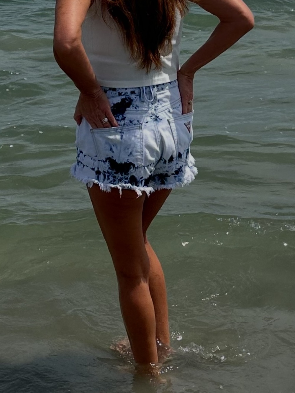 Guess White & Navy Tie-Dye Denim Jean Shorts